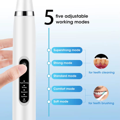 5 modos del limpiador dental eléctrico: 3 de limpieza y 2 de cepillado