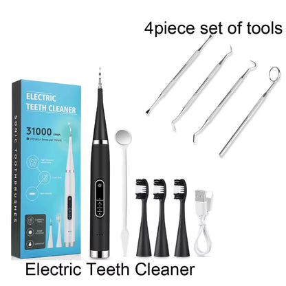 Limpiador dental eléctrico negro con kit de 4 herramientas dentales