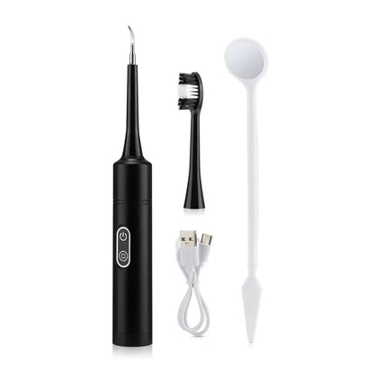 DentaLimpio Pro en color negro con cabezal, cable USB-C y espejo dental
